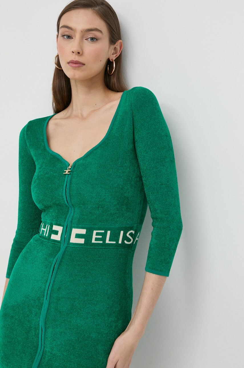 Elisabetta franchi rochie din amestec de lana culoarea verde, mini, mulata