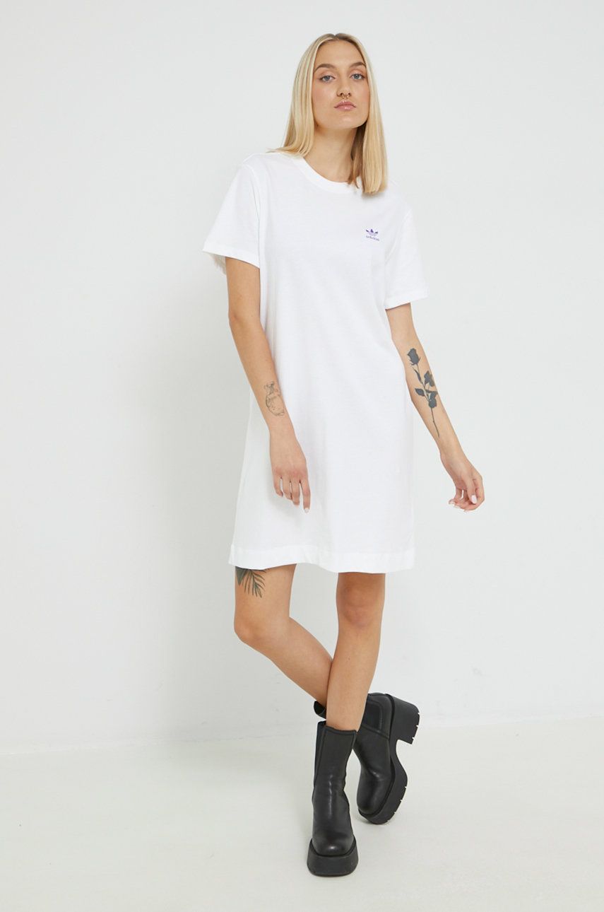 adidas Originals rochie din bumbac culoarea alb, mini, drept