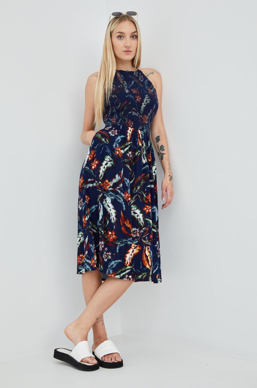

Сукня Superdry колір синій midi розкльошена