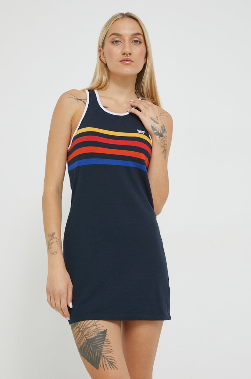 Superdry rochie culoarea albastru marin, mini, mulata