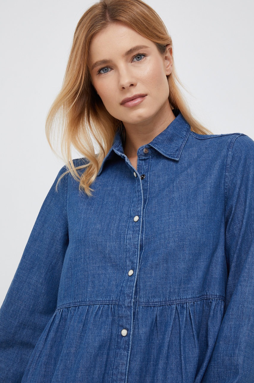 

Памучна рокля Pepe Jeans къс модел разкроен модел, Син
