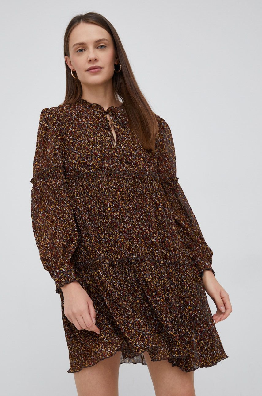 Pepe Jeans rochie culoarea maro, mini, evazati