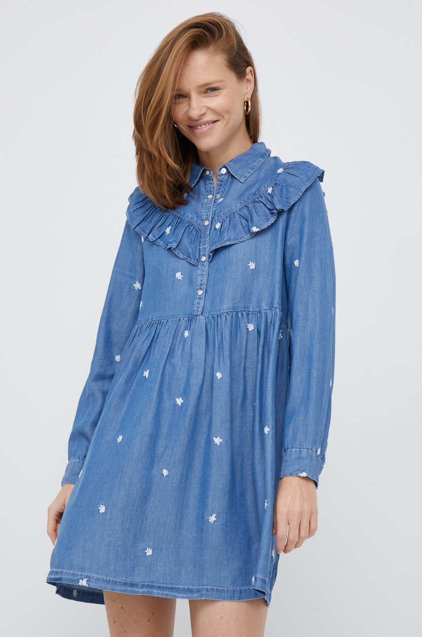 

Рокля Pepe Jeans къс модел разкроен модел, Син