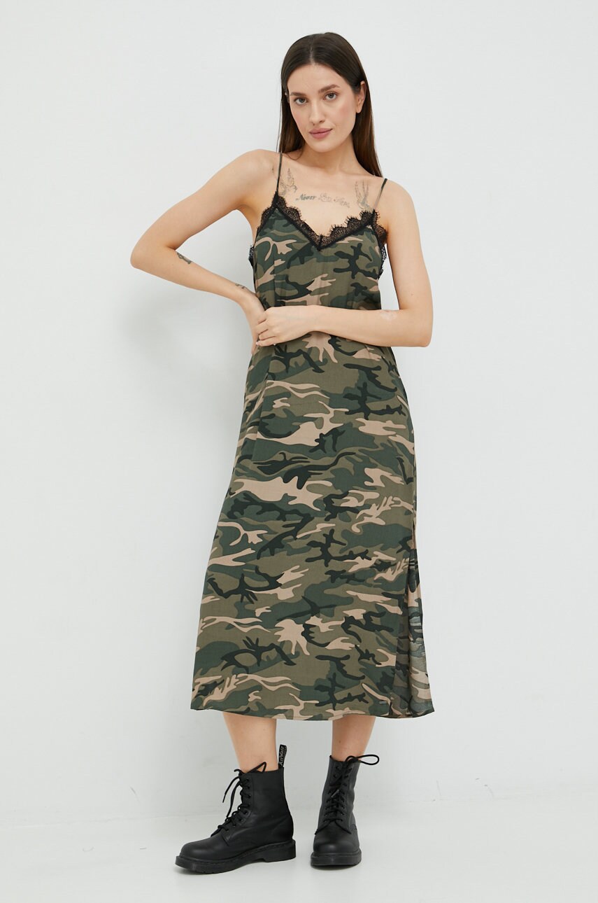 Pepe jeans rochie culoarea verde, midi, drept