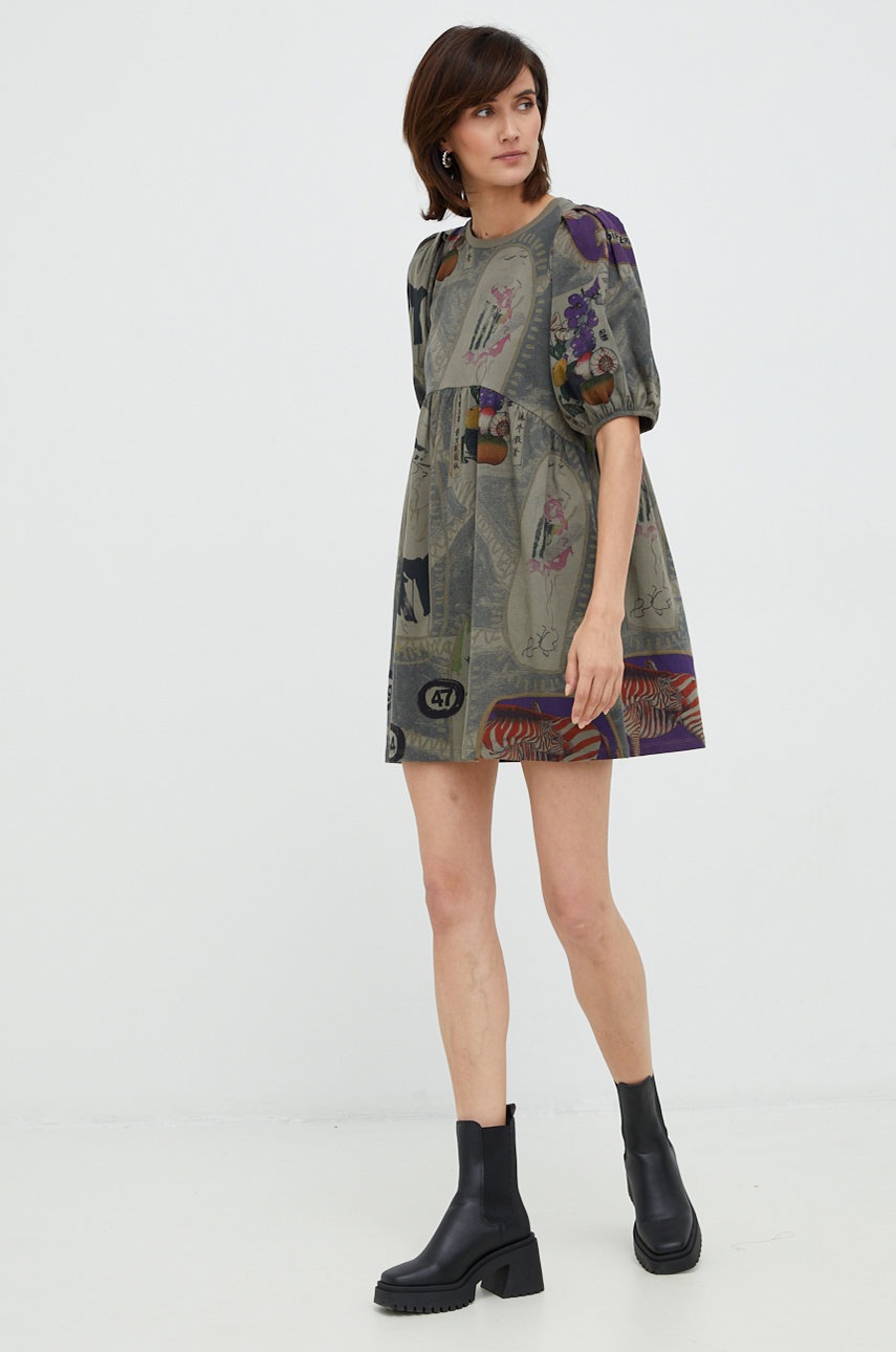 

Хлопковое платье Desigual цвет зелёный mini расклешённая