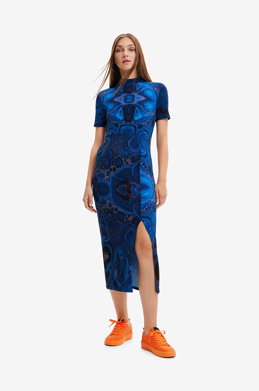 Desigual rochie culoarea albastru marin, midi, mulata