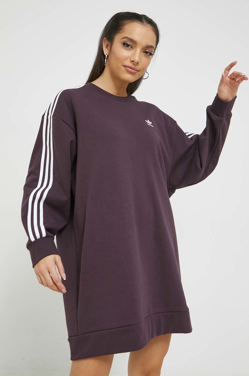 Levně Bavlněné šaty adidas Originals fialová barva, midi, oversize