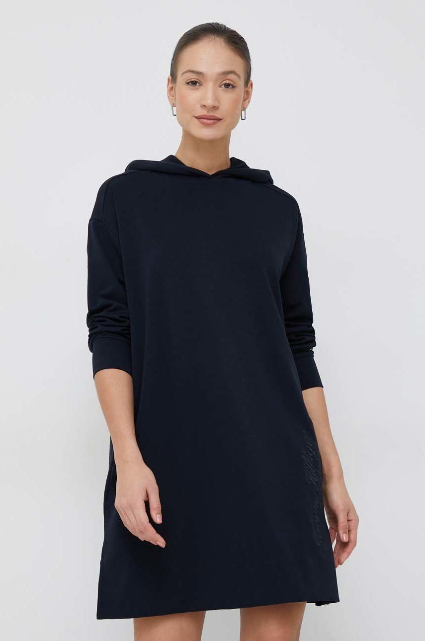 Šaty Tommy Hilfiger tmavomodrá barva, mini, oversize - námořnická modř -  50% Viskóza