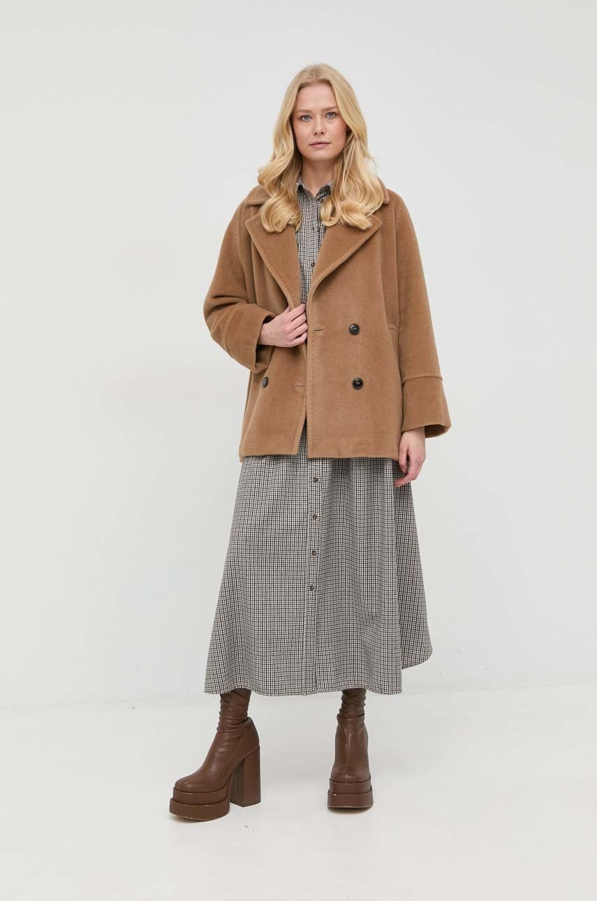 

Шерстяное платье Weekend Max Mara цвет коричневый midi расклешённая