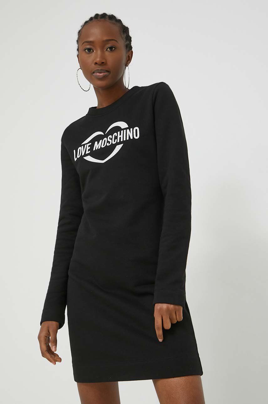 Love Moschino rochie din bumbac culoarea negru, mini, drept answear.ro