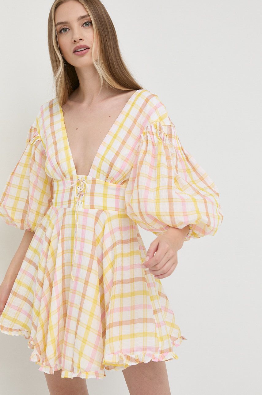 For Love & Lemons rochie culoarea galben, mini, evazati answear.ro imagine noua