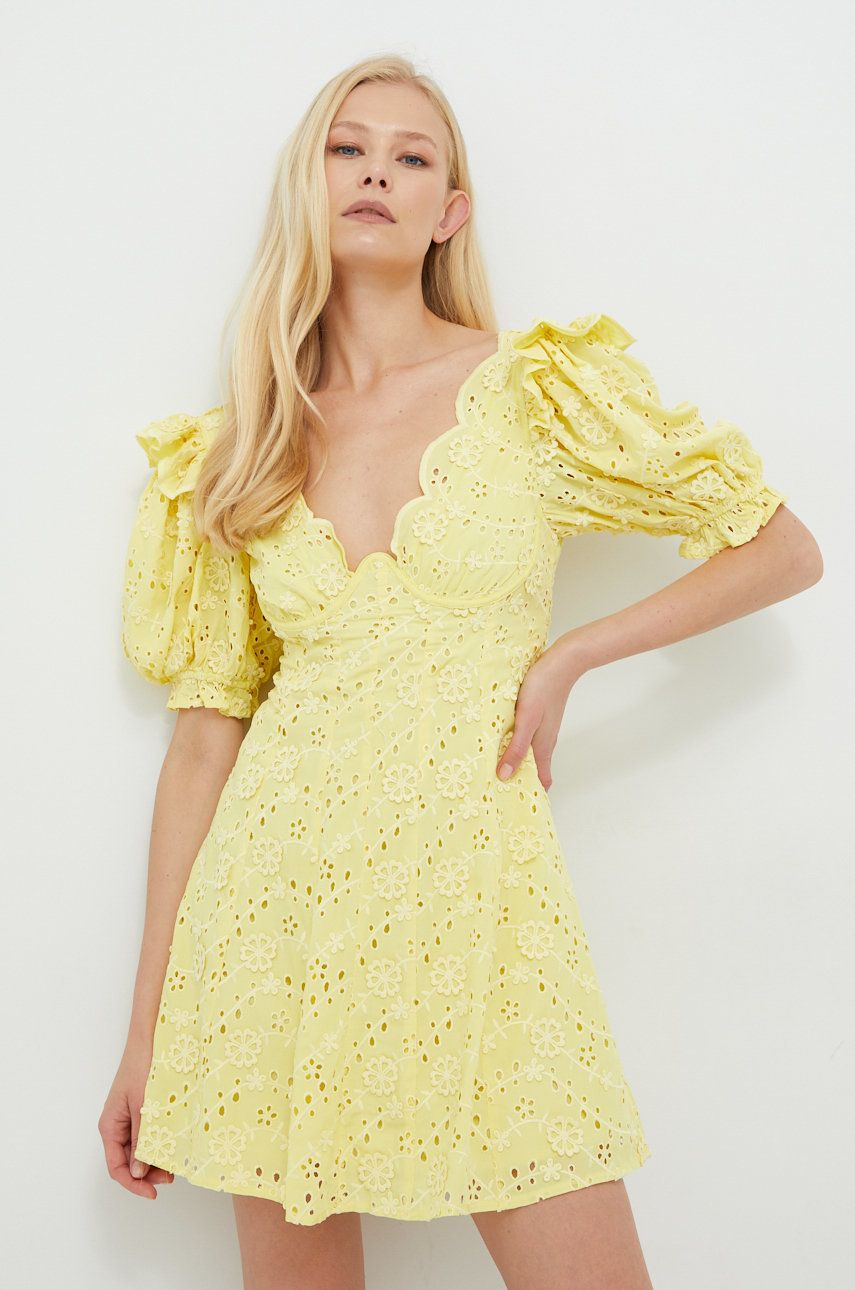 For Love & Lemons Rochie Culoarea Galben, Mini, Mulata