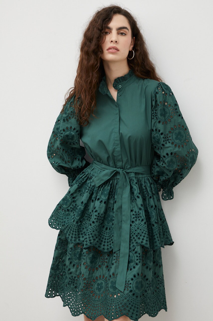 Bruuns bazaar rochie din bumbac culoarea verde, mini, evazati