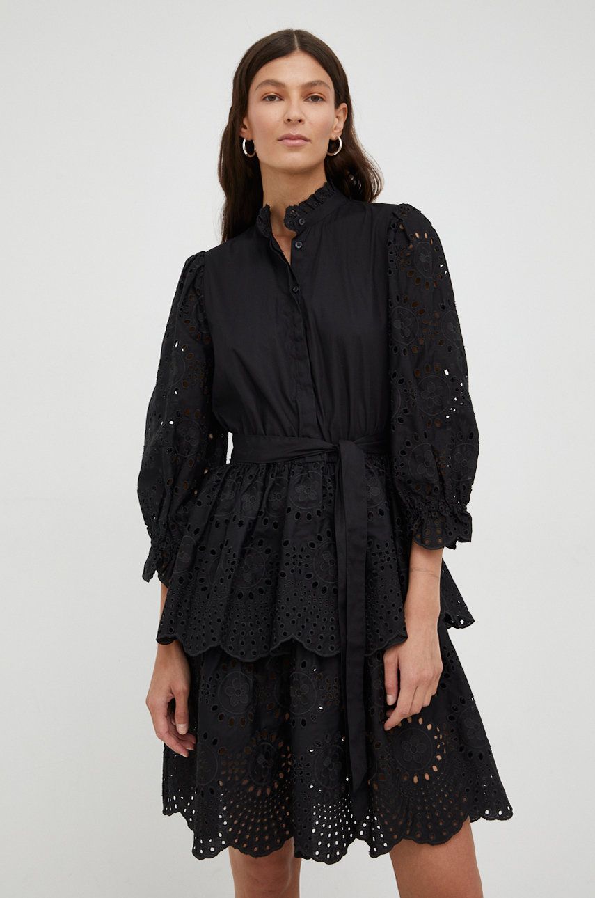 Bruuns Bazaar rochie din bumbac culoarea negru, mini, evazati