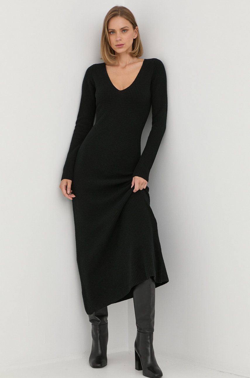 Trussardi rochie din lana culoarea negru, maxi, evazati answear.ro