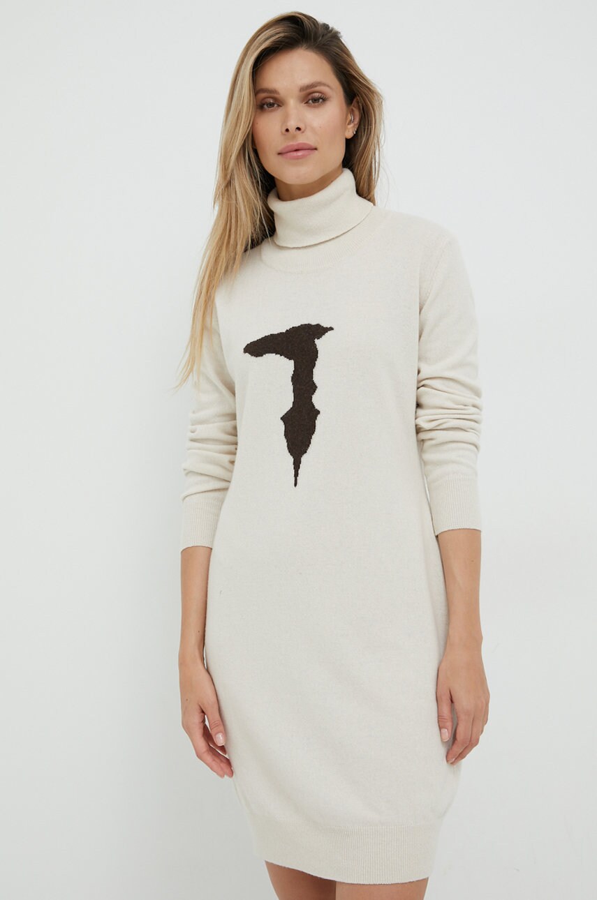 Trussardi rochie din amestec de lana culoarea bej, mini, drept