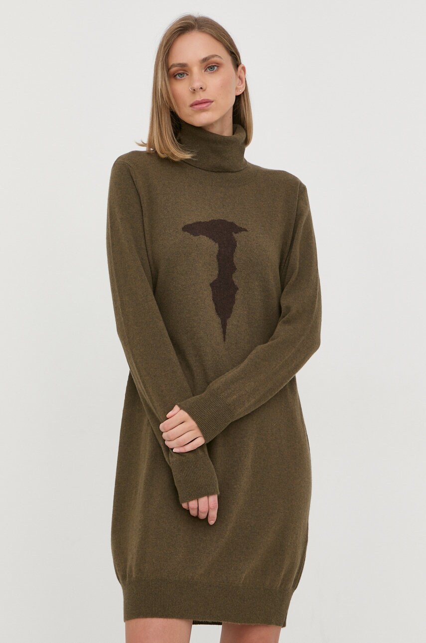 Trussardi rochie din amestec de lana culoarea verde, mini, drept