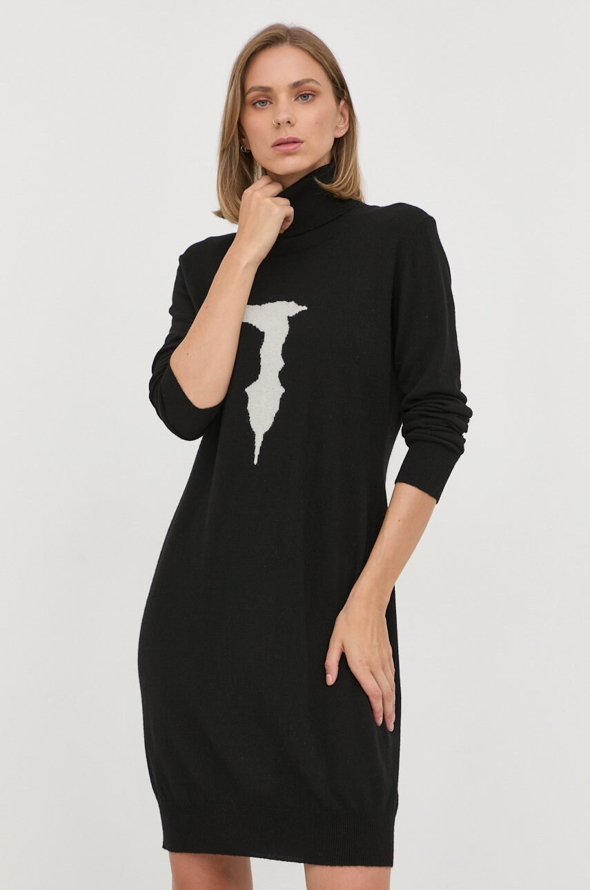 Trussardi rochie din amestec de lana culoarea negru, mini, drept
