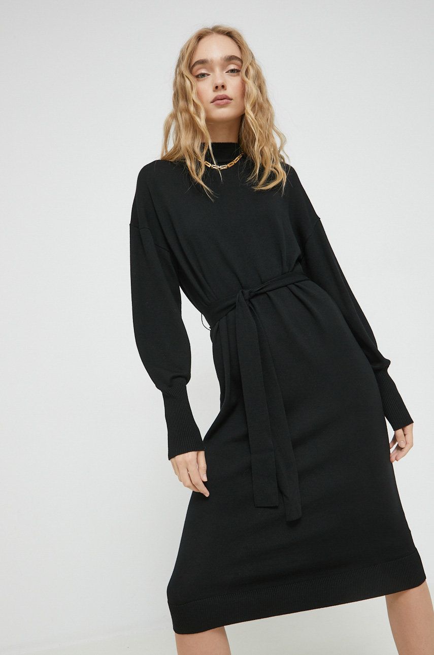 HUGO sukienka wełniana kolor czarny mini prosta