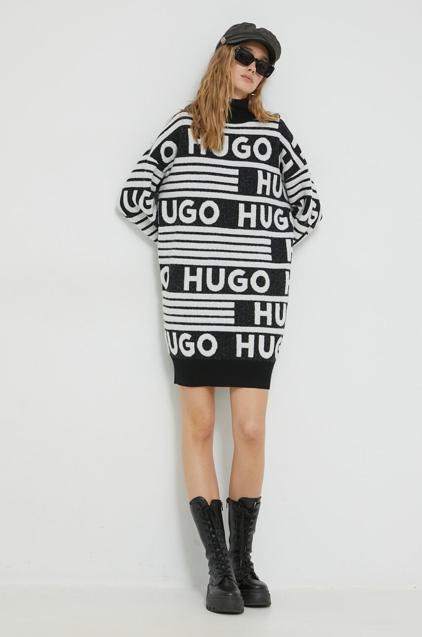 

Платье с примесью шерсти HUGO цвет чёрный mini oversize