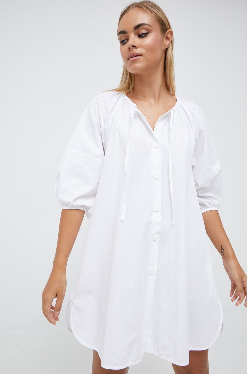 Sisley rochie din bumbac culoarea alb, mini, evazati