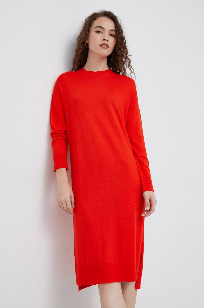 United Colors of Benetton sukienka kolor czerwony midi prosta