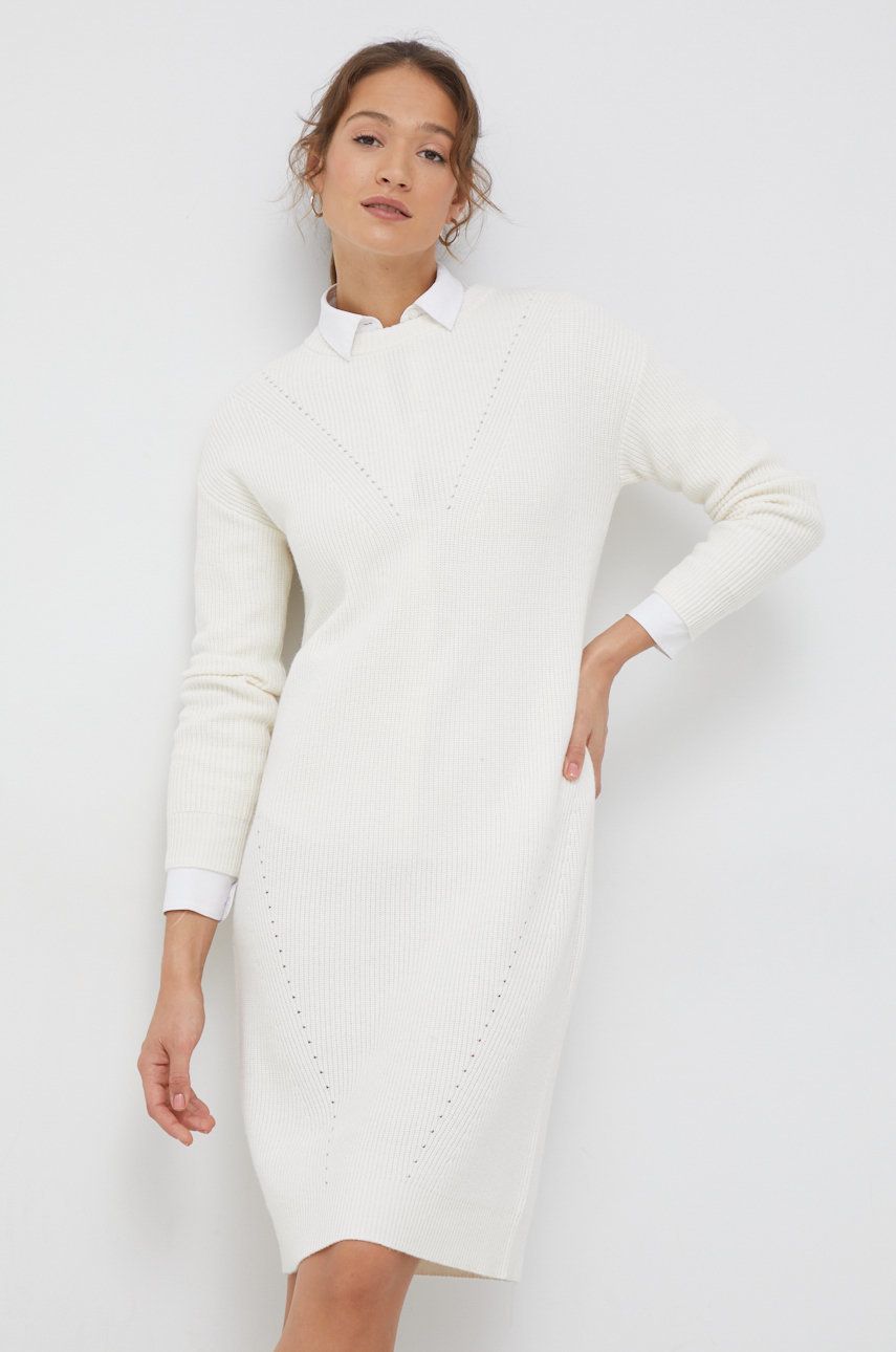 Pennyblack rochie din amestec de lana culoarea bej, midi, drept Amestec imagine megaplaza.ro