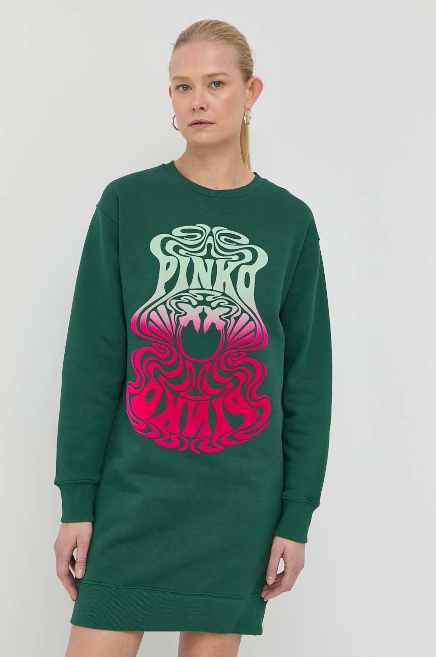

Бавовняна сукня Pinko колір зелений mini oversize