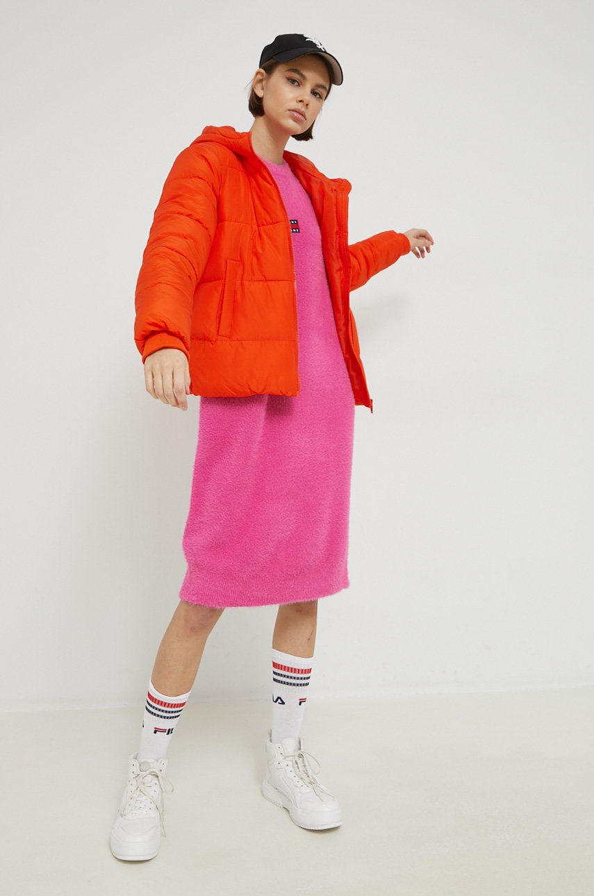 

Платье с примесью шерсти Tommy Jeans цвет розовый mini oversize