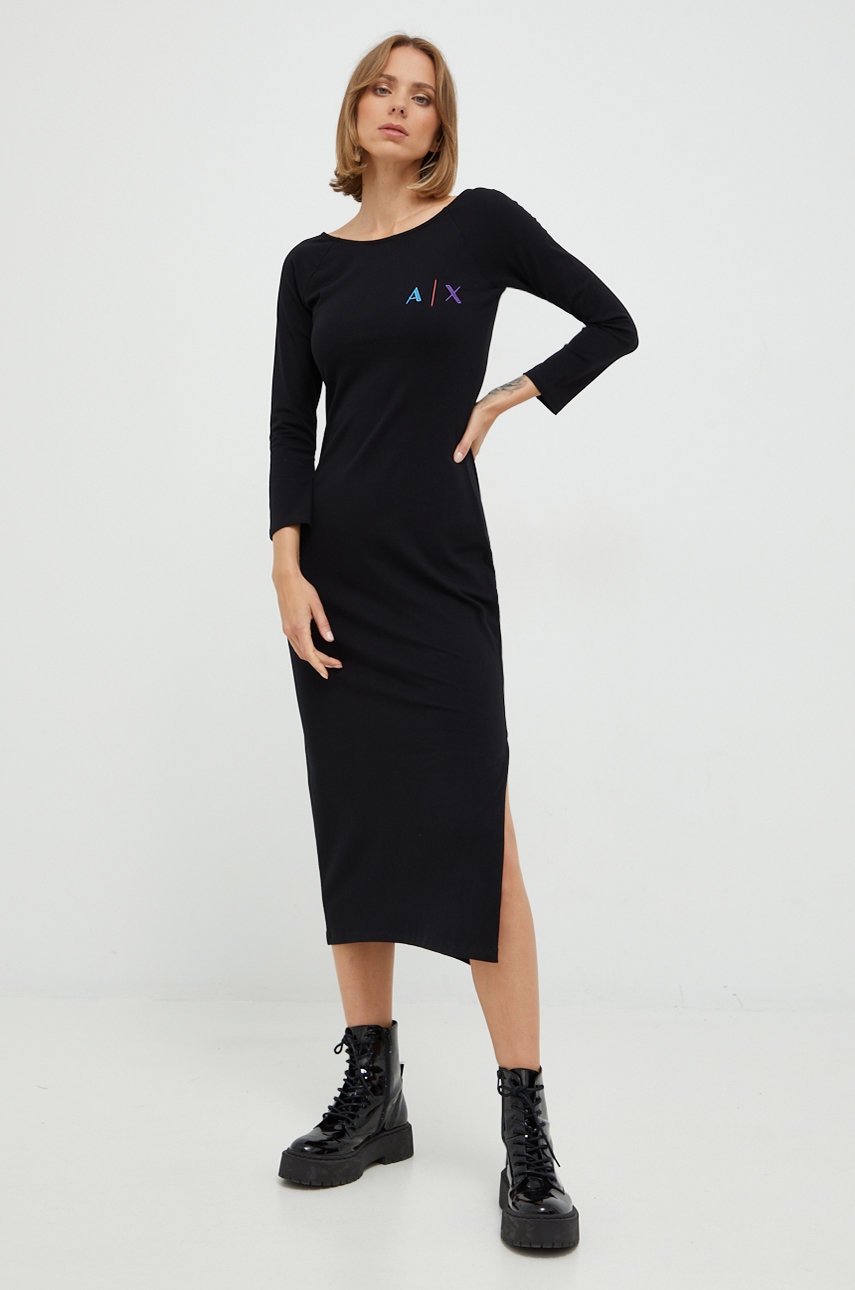 Armani Exchange rochie culoarea negru, midi, mulata