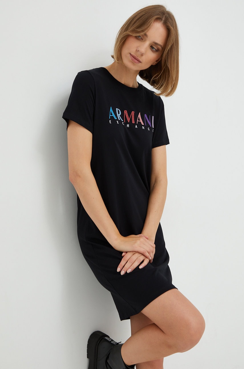 Armani Exchange rochie din bumbac culoarea negru, mini, drept