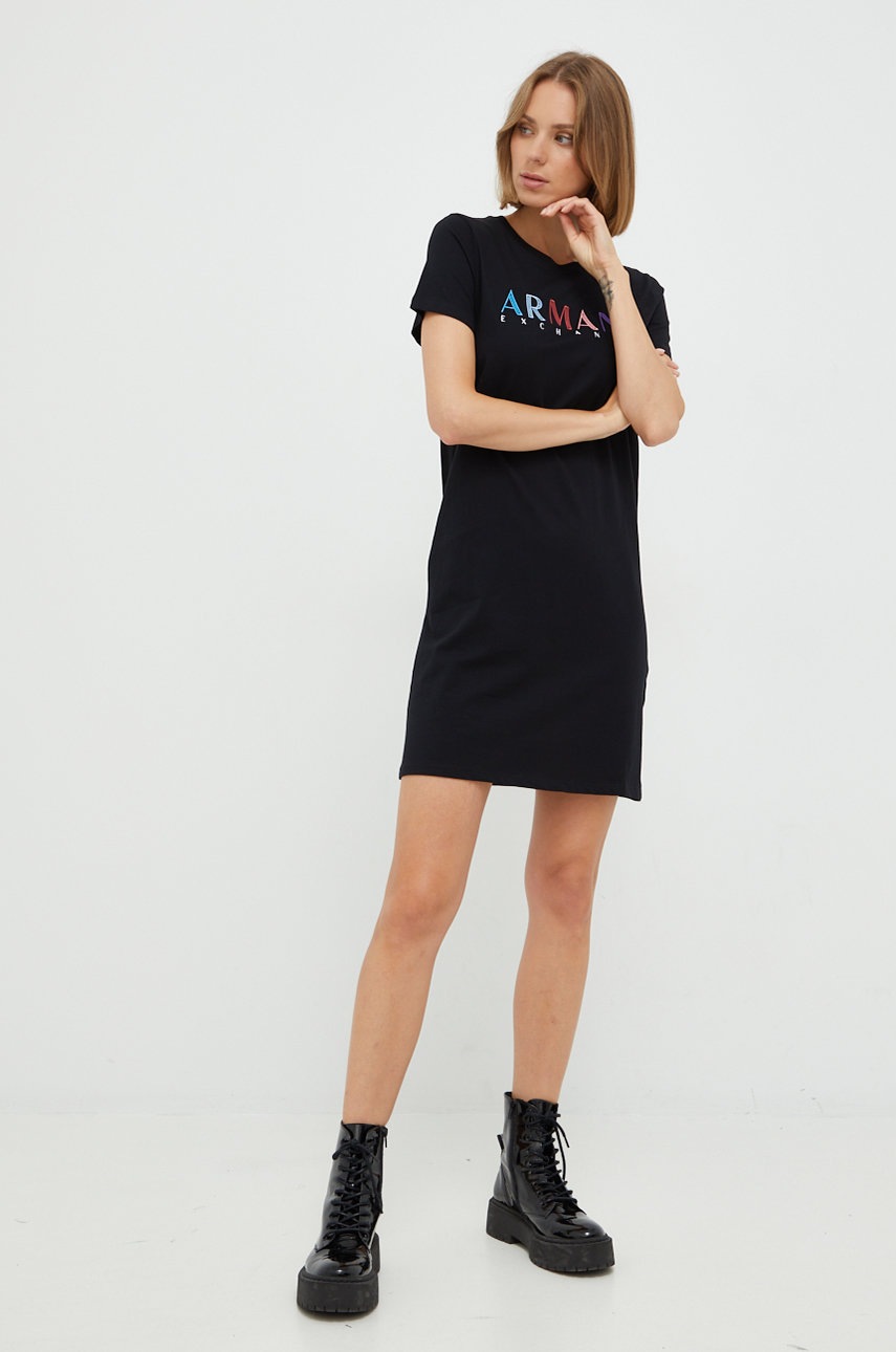 

Хлопковое платье Armani Exchange цвет чёрный mini прямая