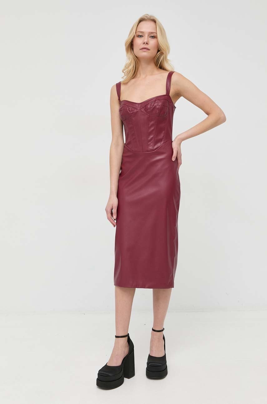 Bardot rochie culoarea bordo, mini, mulata