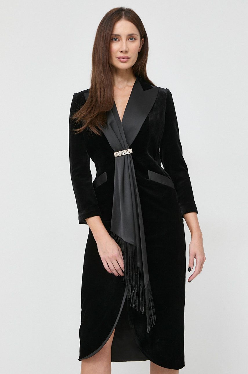 Luisa Spagnoli rochie din amestec de matase culoarea negru, midi, drept amestec imagine promotii 2022