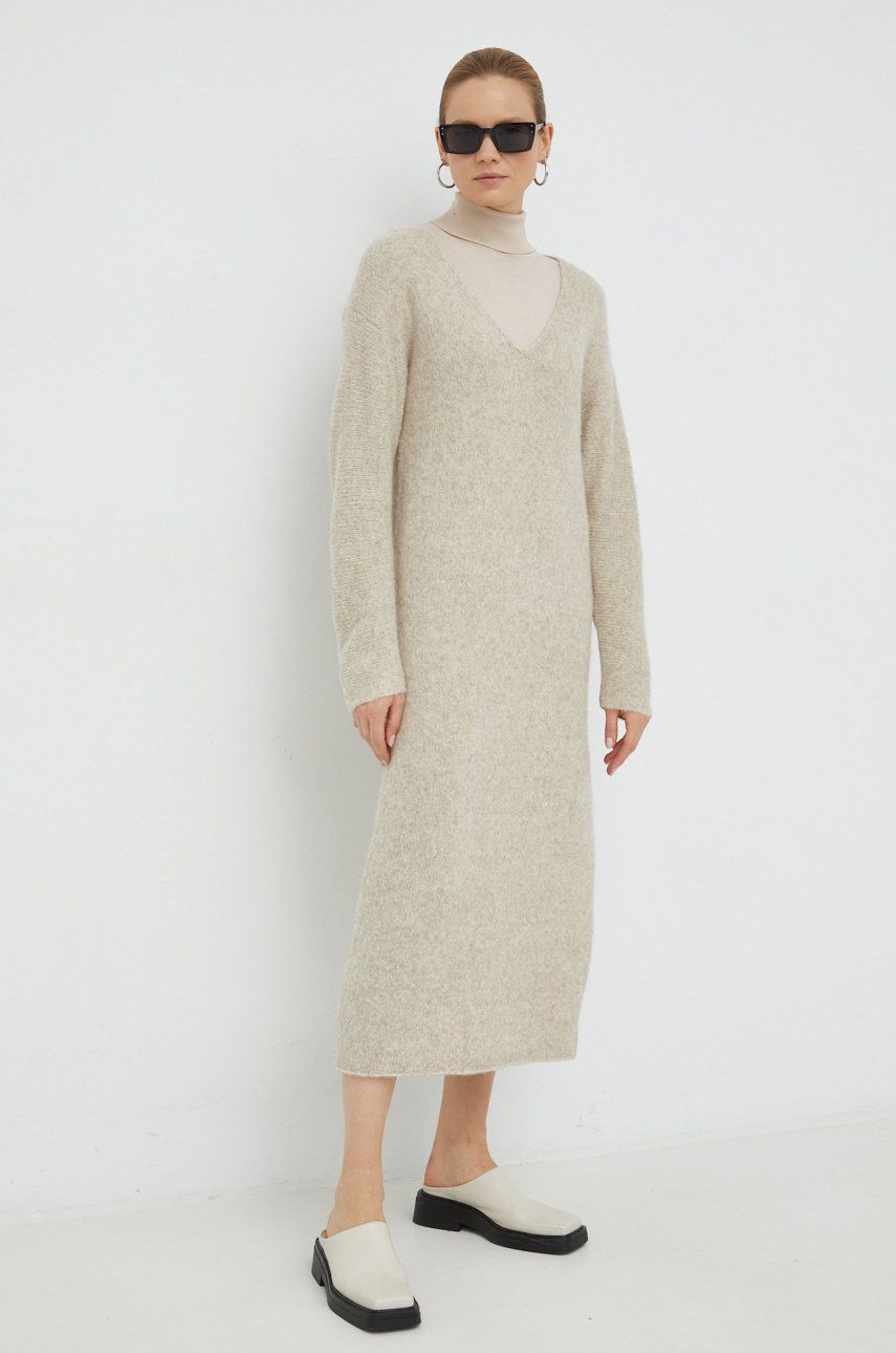 By Malene Birger sukienka wełniana Favine kolor beżowy maxi oversize