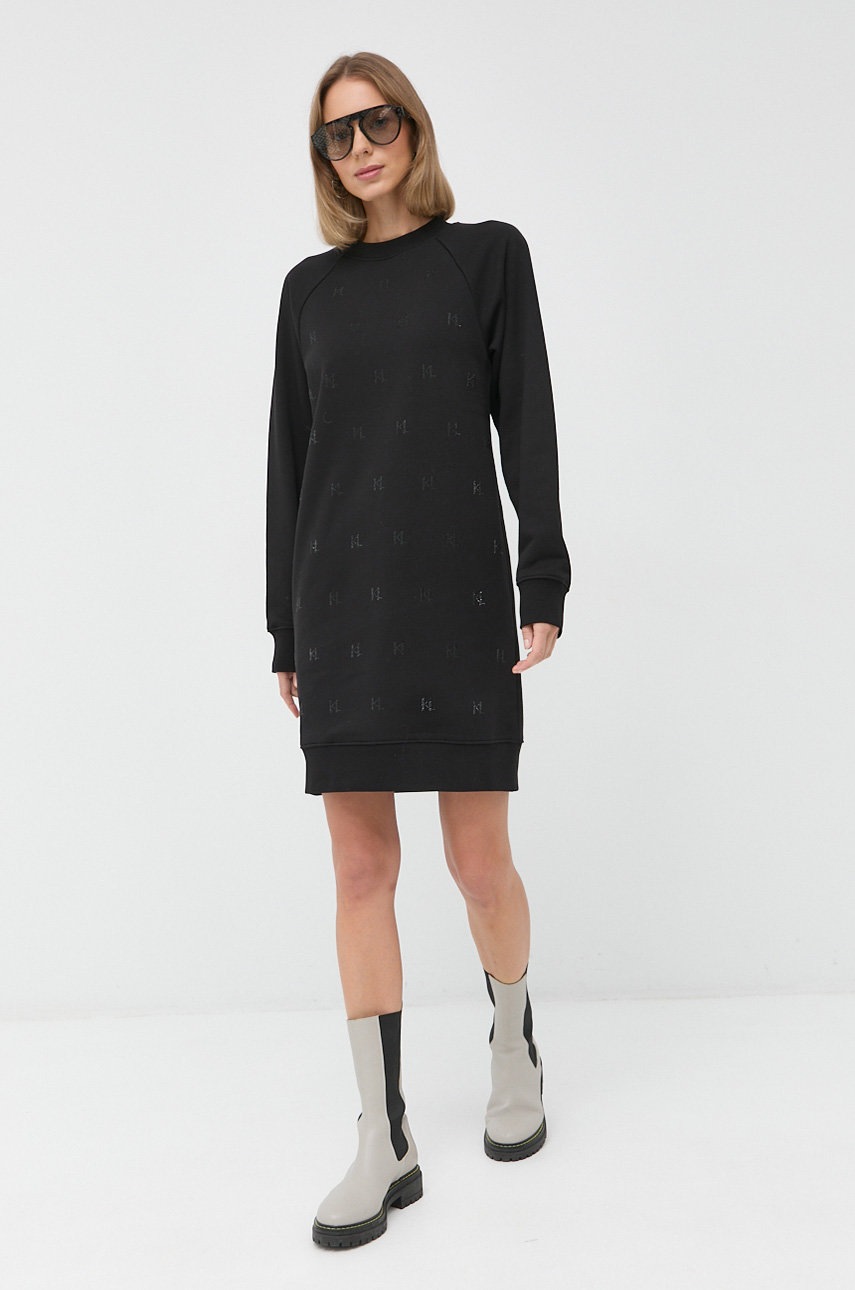 

Рокля Karl Lagerfeld в черно къс модел със стандартна кройка, Черен