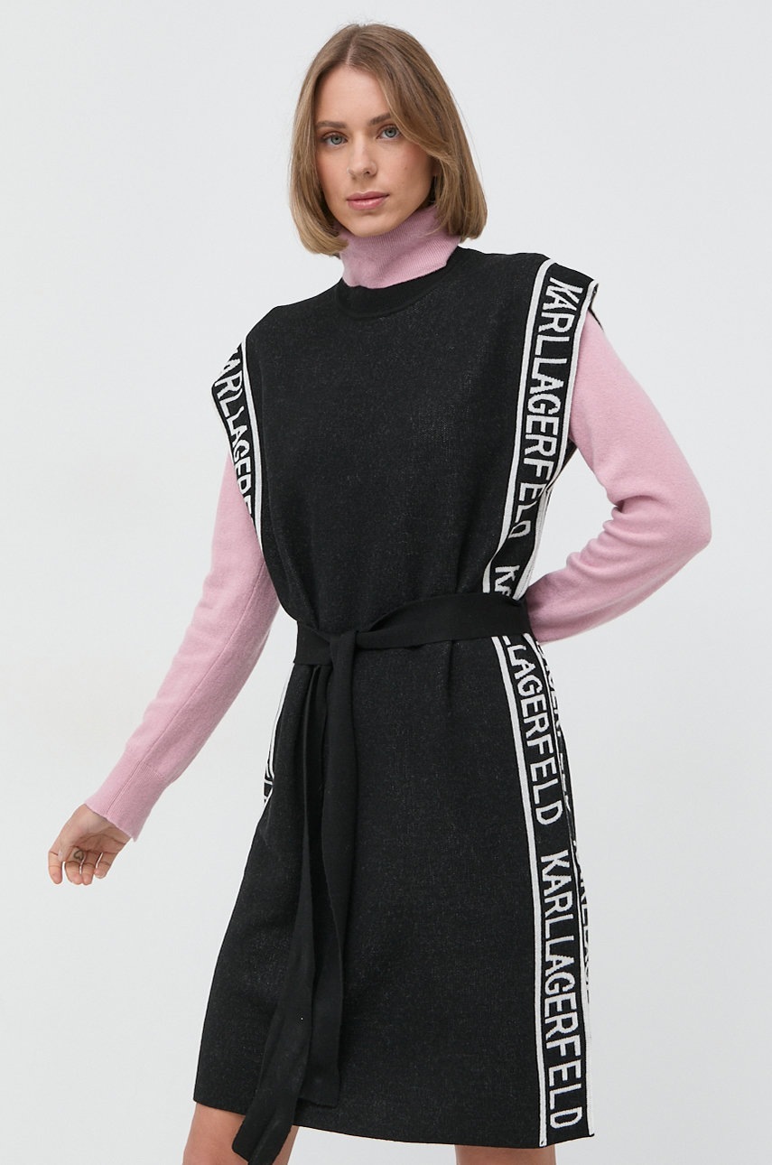 

Вовняна сукня Karl Lagerfeld колір чорний mini пряма