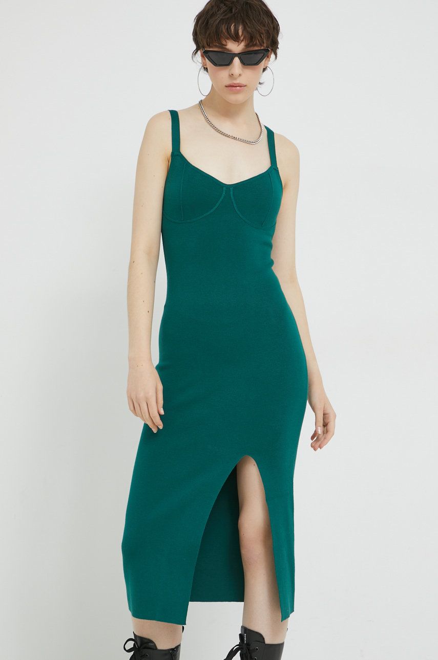 Abercrombie & Fitch rochie culoarea verde, midi, mulata