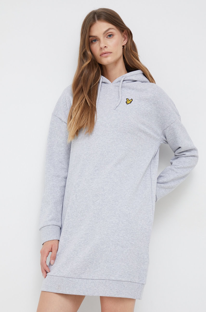 Lyle & Scott rochie din bumbac culoarea gri, mini, drept