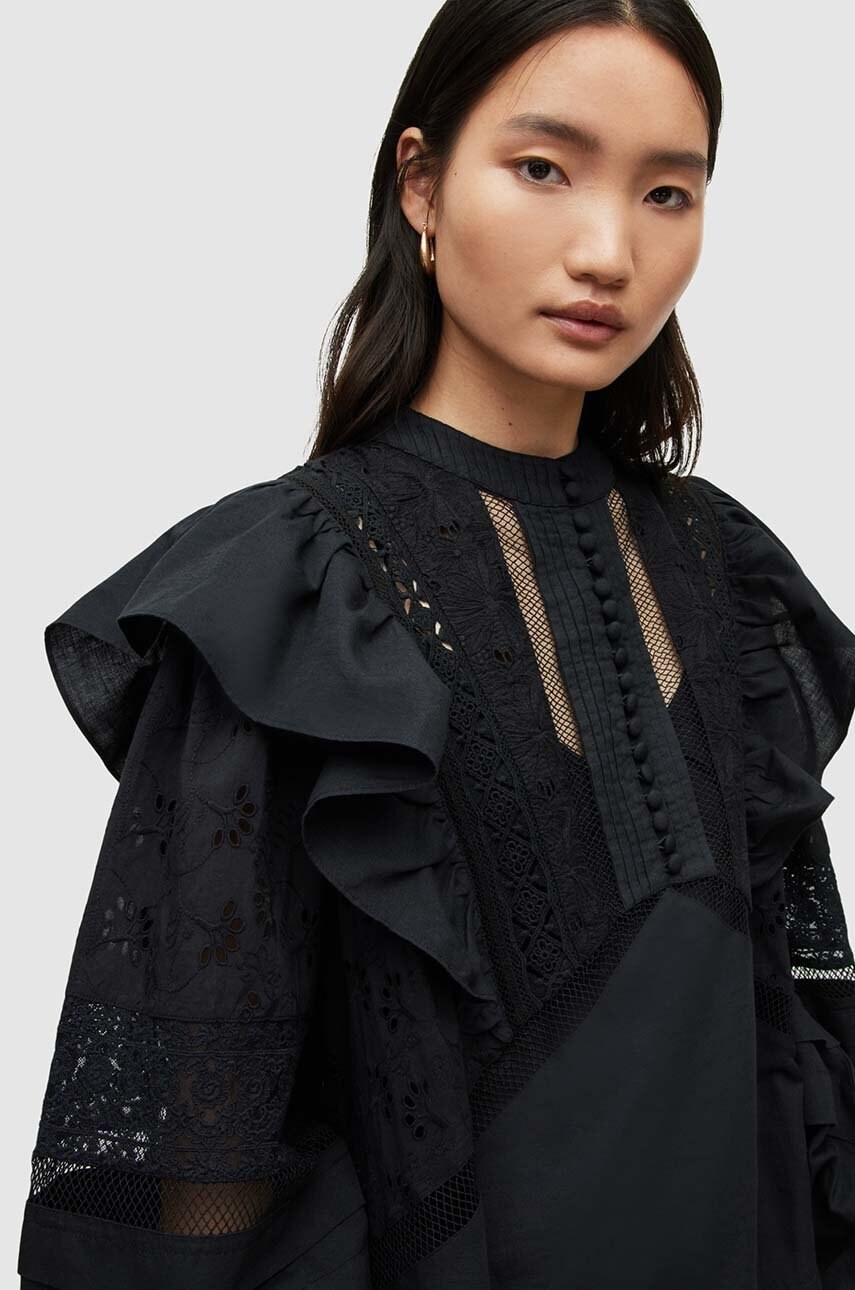 

Сукня з домішкою льону AllSaints колір чорний mini oversize