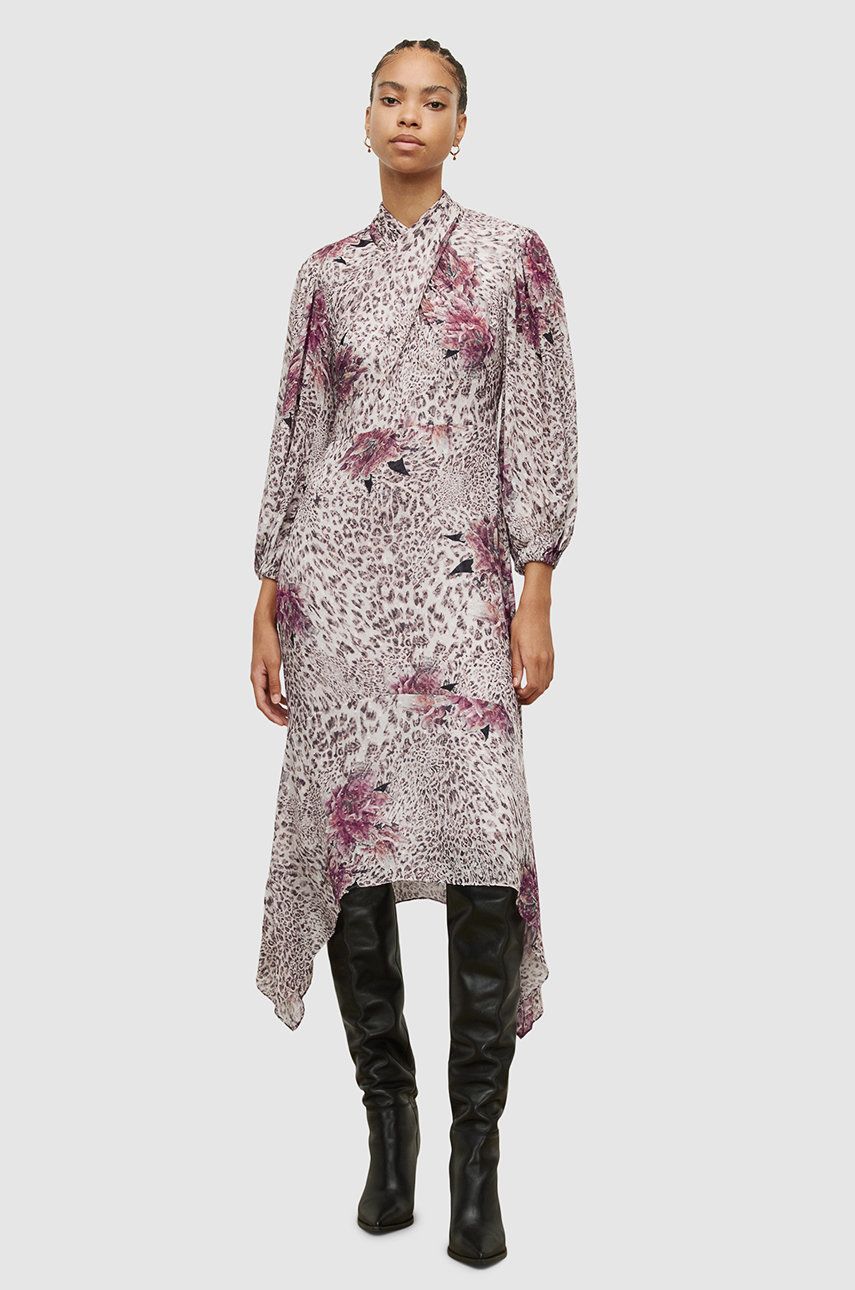 Šaty AllSaints midi - vícebarevná -  Hlavní materiál: 55% LENZINGOVÁ ECOVERO viskóza