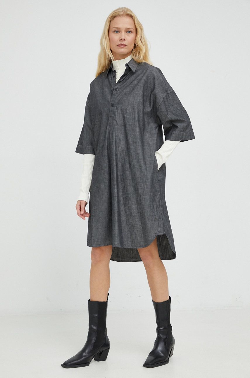 G-Star Raw rochie din bumbac culoarea gri, midi, oversize