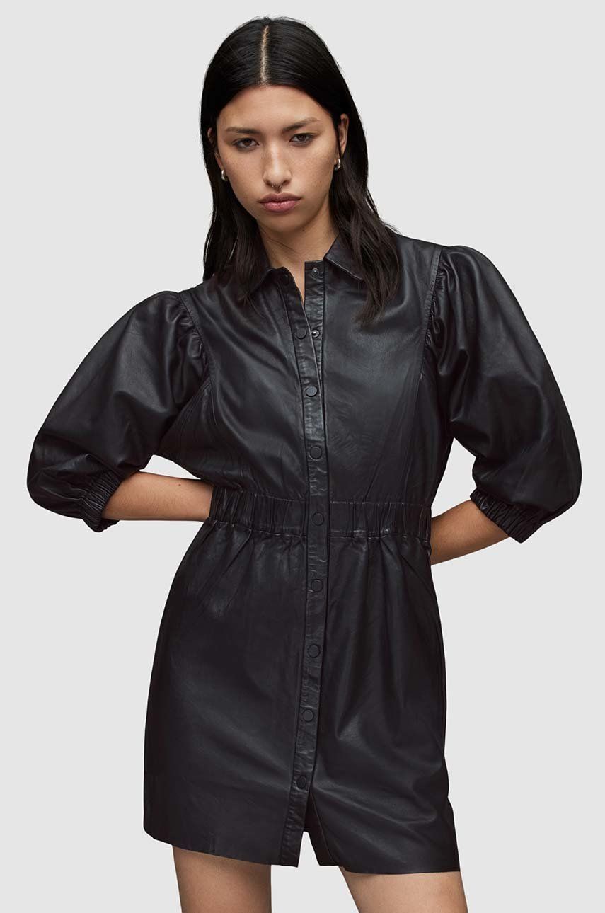 AllSaints rochie de piele culoarea negru, midi, drept 2023 ❤️ Pret Super answear imagine noua 2022