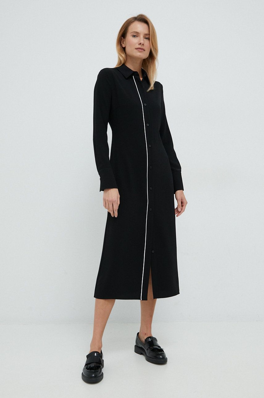 Šaty Calvin Klein černá barva, midi - černá -  100% Polyester