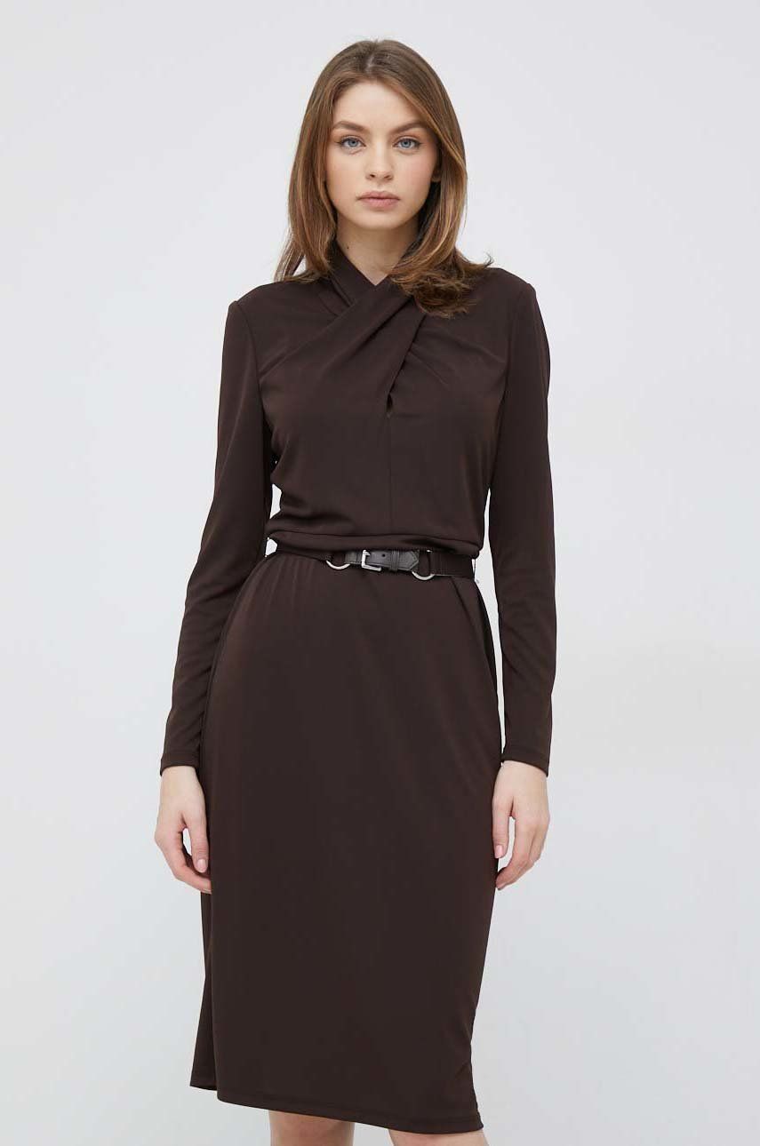 Lauren Ralph Lauren sukienka kolor brązowy midi prosta