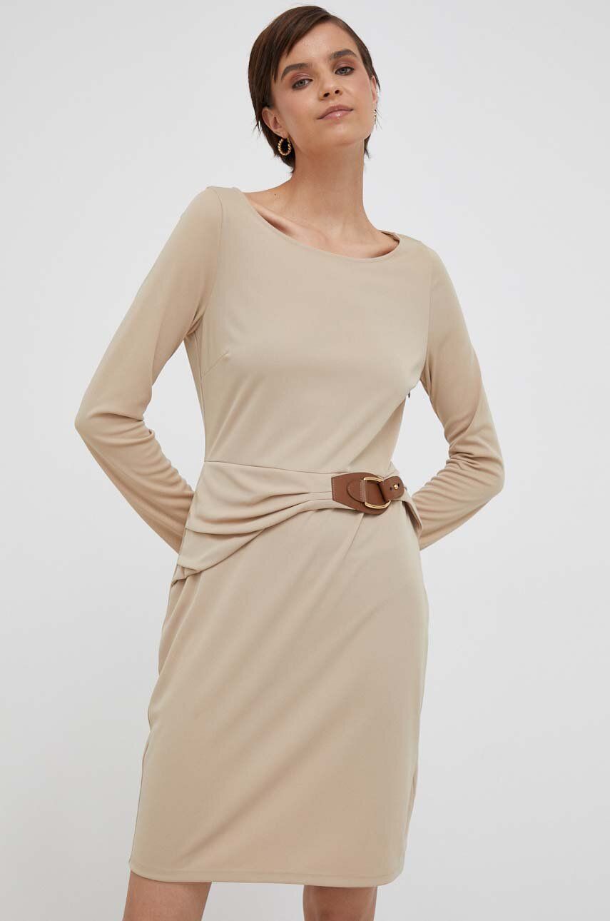 Šaty Lauren Ralph Lauren béžová barva, mini - béžová -  94 % Polyester