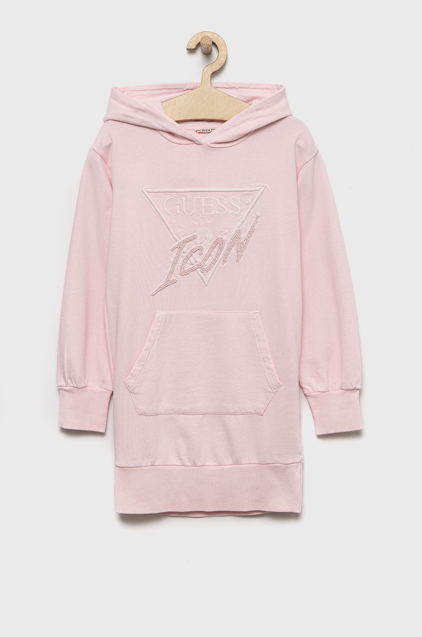 

Дитяча бавовняна сукня Guess колір рожевий mini пряма
