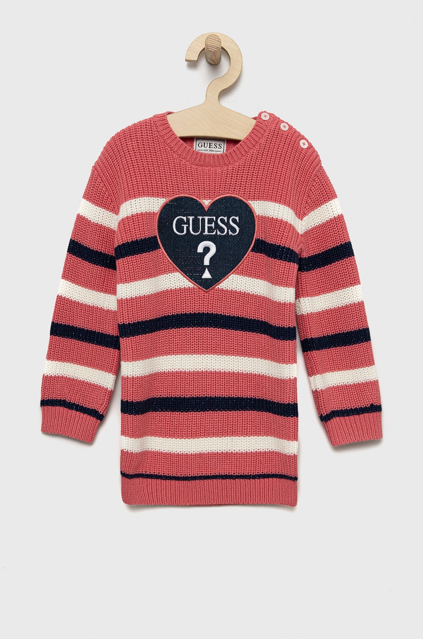 

Дитяча бавовняна сукня Guess колір рожевий mini пряма