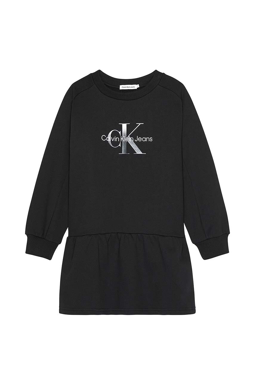 

Детска рокля Calvin Klein Jeans в черно среднодълъг модел разкроен модел, Черен
