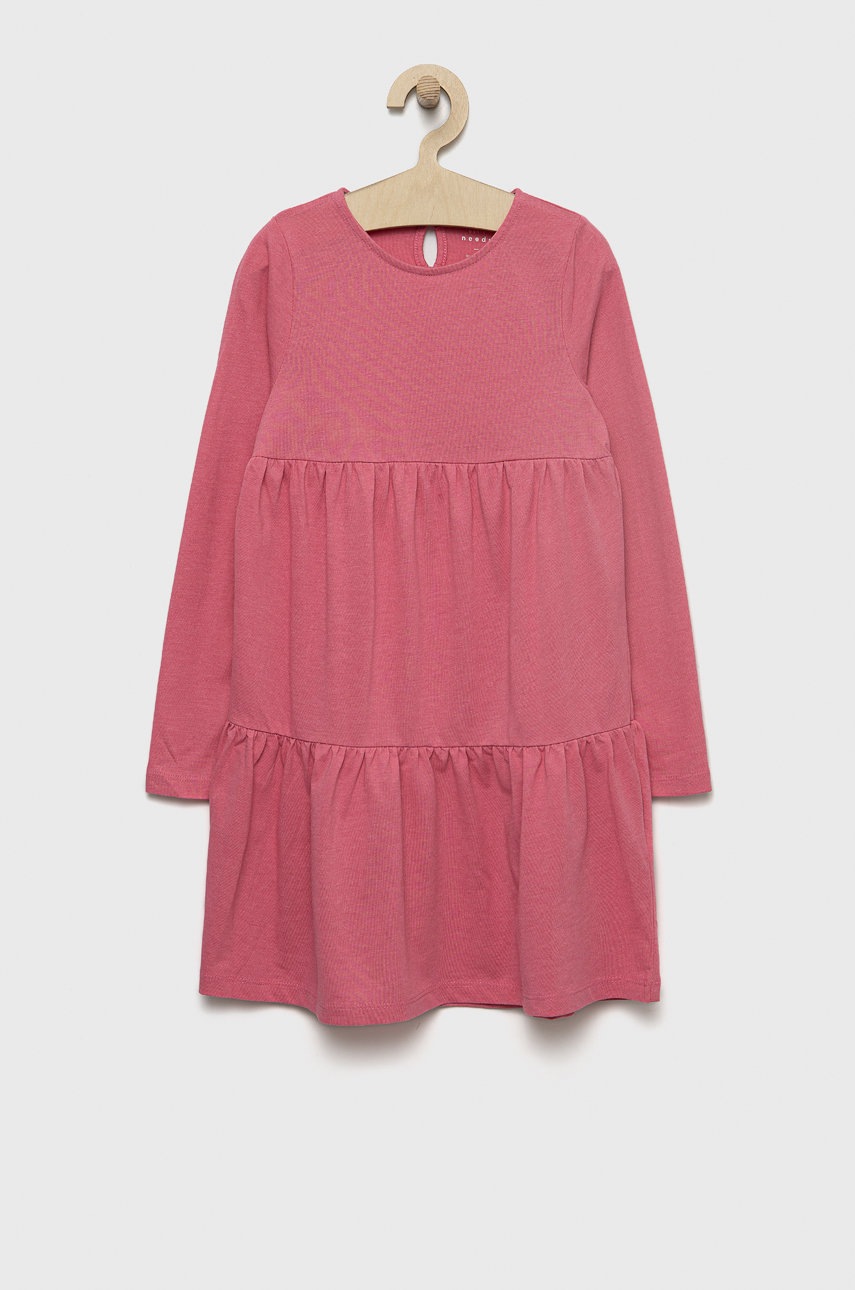 

Детска рокля Name it в розово къс модел разкроен модел, Розов